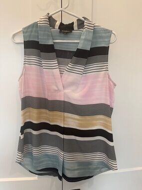 Le Chateau Women's Sleeveless Striped V-Neck Top - Pastel Multi